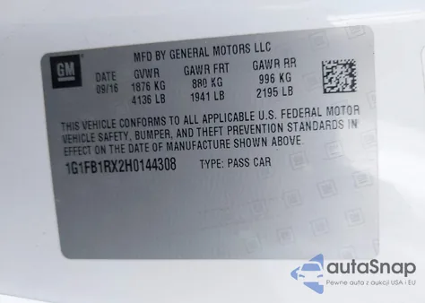 2017 Chevrolet Camaro 1Lt from USA, damaged, VIN 1G1FB1RX2H0144308